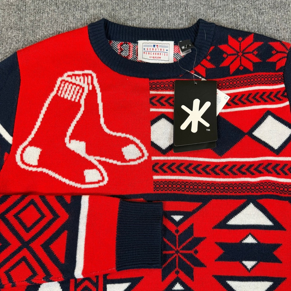 Boston Red Sox MLB Christmas Sweater Mens Small KLEW Patchwork Knit 3175